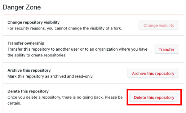 Danger Zone の Delete this repository をクリック