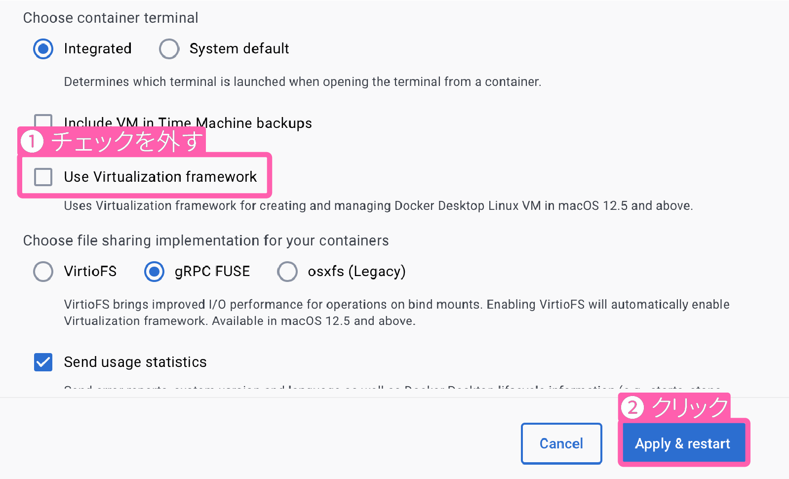 Virtualization framework を無効化